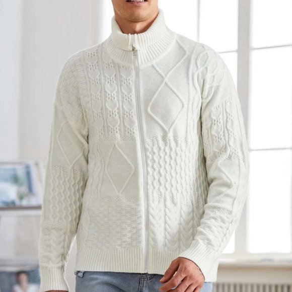 Casual Cable Knit Men's Cardigan w/Turtle Neck & D - Picture 4 of 6